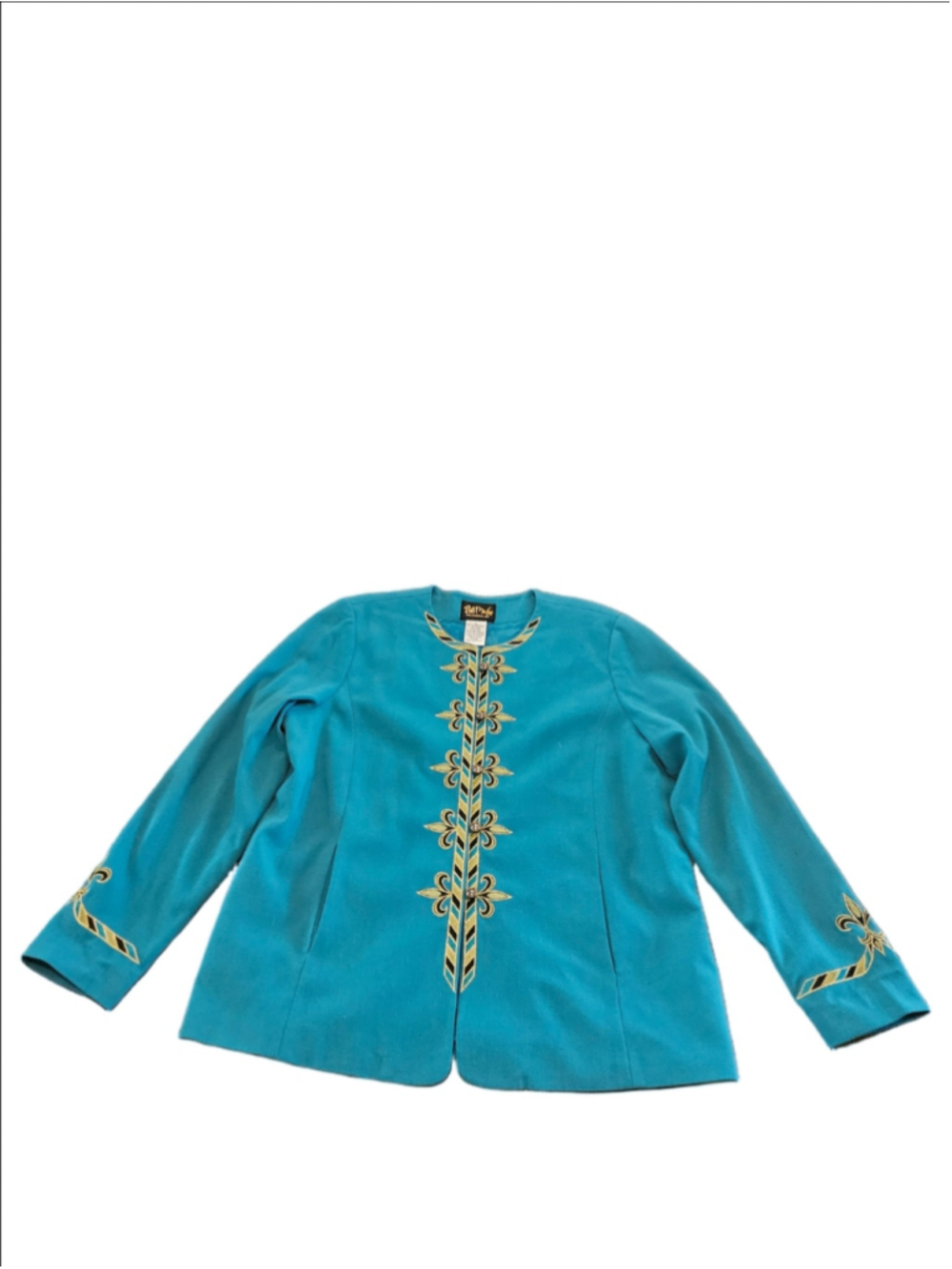 Women's Bob Mackie Wearable Art Blazer Jacket Size L Blue Gold Embroidered